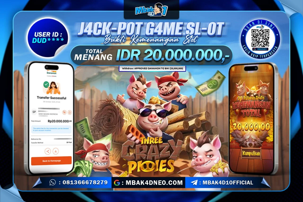MBAK4D JACKPOT SLOT THREE CRAZY PIGIES Rp. 20.000.000 LUNAS