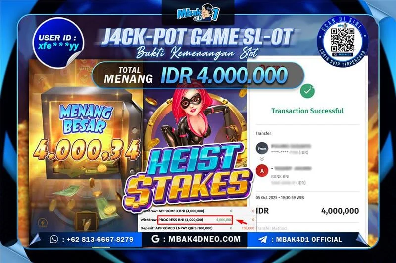 MBAK4D JACKPOT SLOT HEIST STAKES Rp. 4.000.000 LUNAS