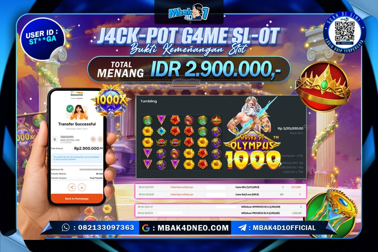 MBAK4D JACKPOT SLOT GATES OF OLYMPUS 1000 Rp. 2.900.000 LUNAS