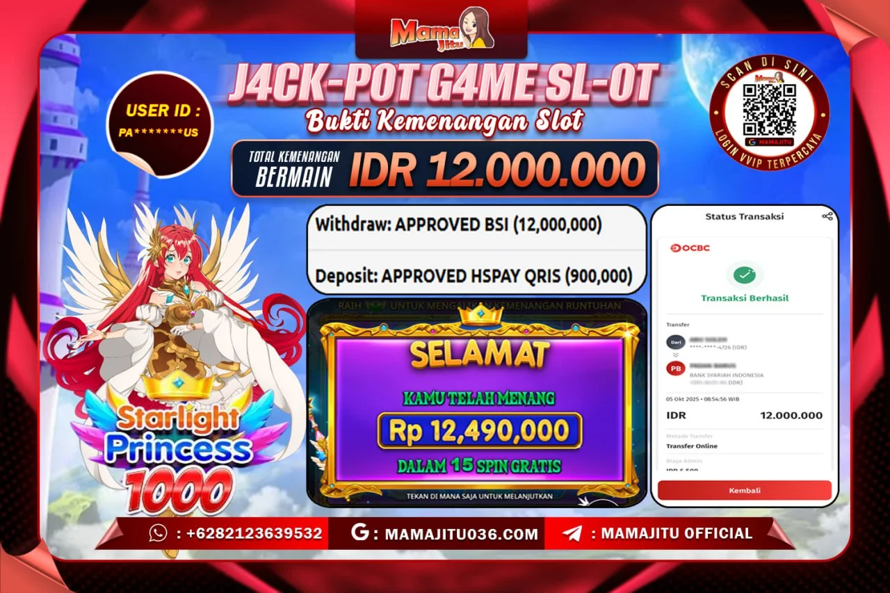 MAMAJITU JACKPOT SLOT STARLIGHT PRINCESS 1000 Rp. 12,000,000 LUNAS