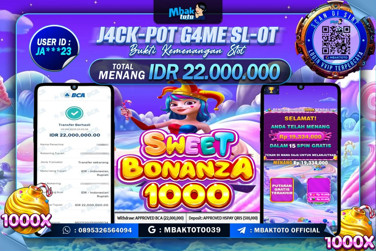 MBAKTOTO JACKPOT SLOT SWEET BONANZA 1000 Rp. 22,000,000 LUNAS