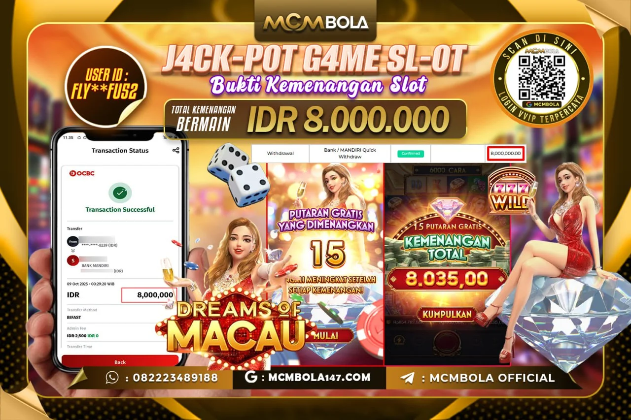 MCMBOLA JACKPOT SLOT DREAMS OF MACAU Rp. 8.000.000 LUNAS